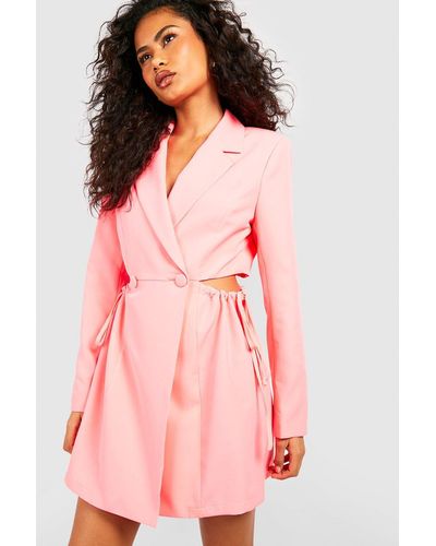 Boohoo Neon Ruched Tie Side Blazer Dress - Pink