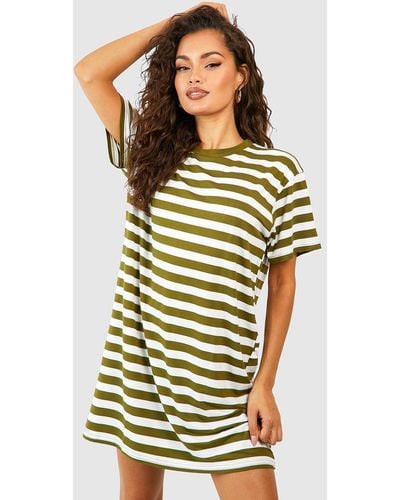Boohoo Oversized Striped T-shirt Dress - Green
