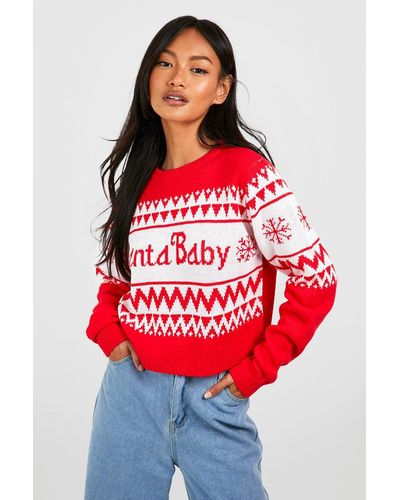 Boohoo Santa Baby Crop Christmas Sweater - Red