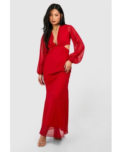 Boohoo Petite Dobby Cut Out Maxi Dress - Red