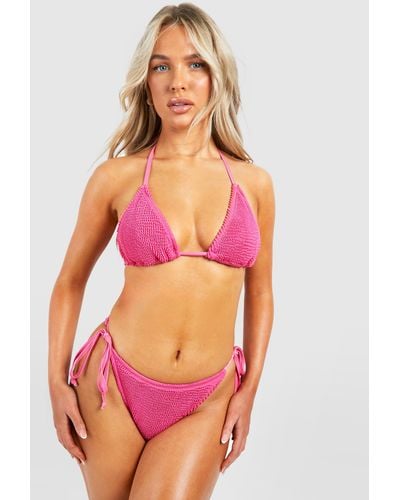 Boohoo Premium Crinkle Tie Side Bikini Brief - Pink