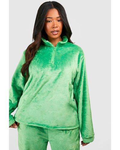 Boohoo Plus Half Zip Loungewear Sweatshirt - Green