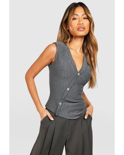 Boohoo Stripe Asymmetric Waistcoat - Negro