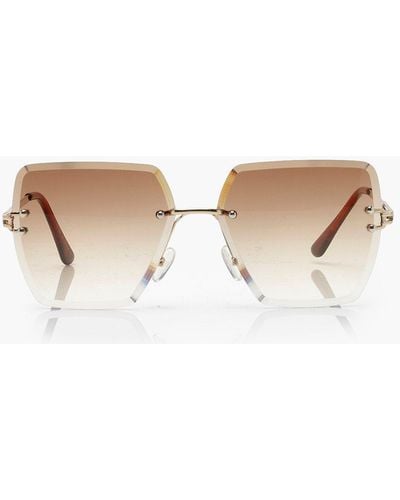 Boohoo Square Brown Lens Oversized Sunglasses - White