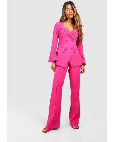 Boohoo Pin Tuck Fit & Flare Tailored Pants - Pink