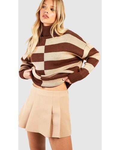 Boohoo Roll Neck Mixed Stripe Sweater - Natural