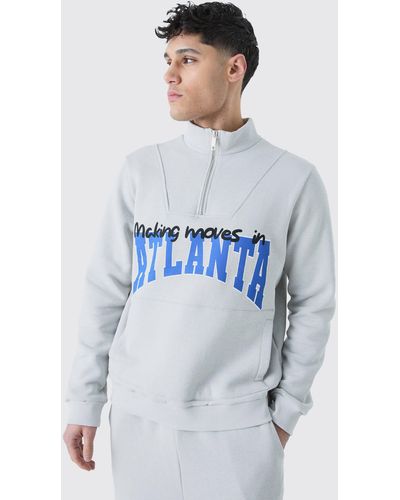 Boohoo Sudadera Con Estampado Universitario De Atlanta Y Cremallera 1/4 - Azul