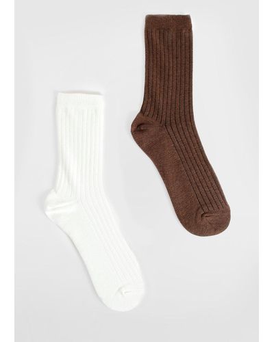 Boohoo Tonal 2 Pack Ribbed Socks - Natural