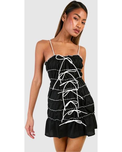 Boohoo Tie Detail Rouched Strappy Mini Dress - Black