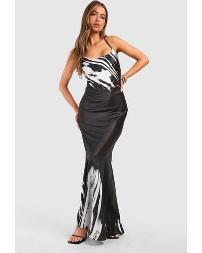 Boohoo Zebra Print Tie Back Ruffle Hem Maxi Dress - Black