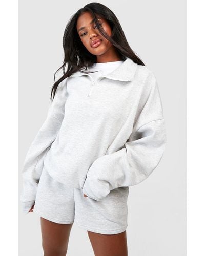 Boohoo Half Zip Oversized Sweatshirt - White