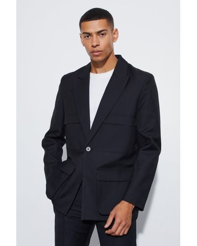 BoohooMAN Relaxed Fit Pocket Blazer - Blue