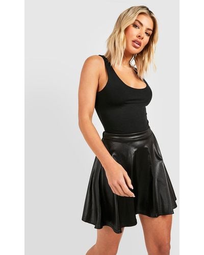 Boohoo High Waisted Faux Leather Skater Skirt - Black