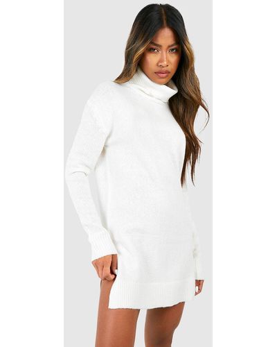 Boohoo Roll Neck Oversized Sweater Dress - White