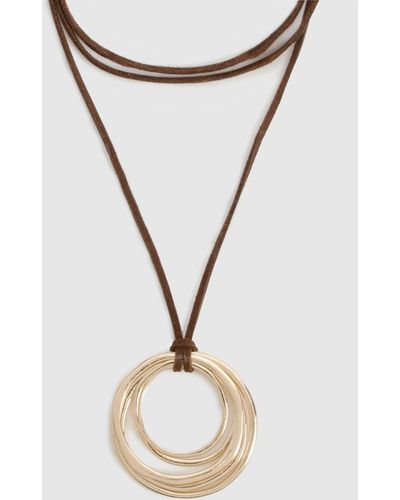 Boohoo Double Ring Drop Cord Necklace - Brown