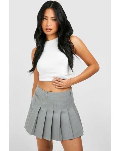 Boohoo Petite Woven Pleated Mini Skirt - Gray