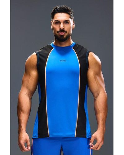 BoohooMAN Man Active Muscle-Fit Colorblock vesttop - Blau