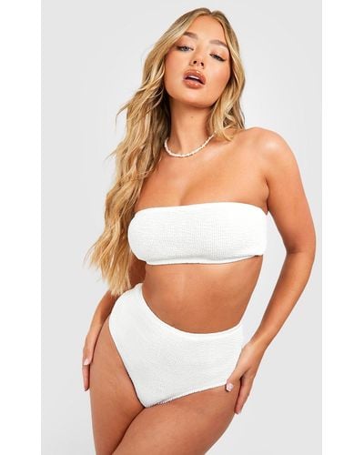 Boohoo Premium Crinkle High Waisted Bikini Brief - White