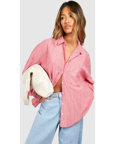 Boohoo Oversized Pocket Detail Fine Stripe Shirt - Pink