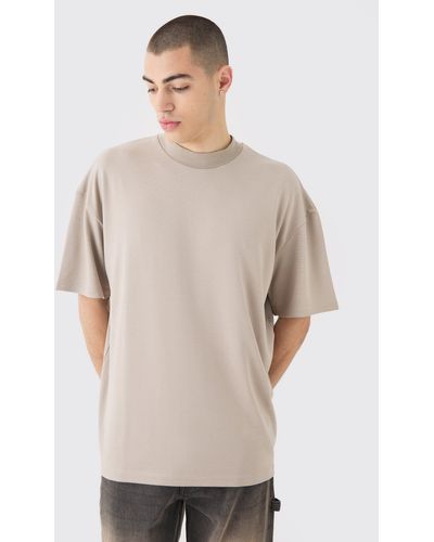BoohooMAN Extended Neck Oversized Super Heavy Premium T-shirt - Natural