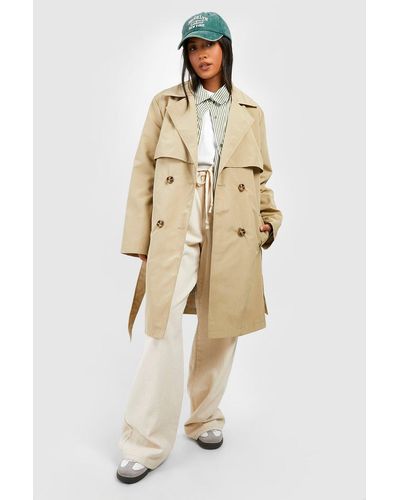 Boohoo Petite Double Breast Belted Trench Coat - Natural