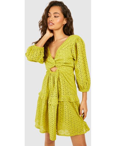 Boohoo Broderie Cut Out Detail Mini Dress - Yellow