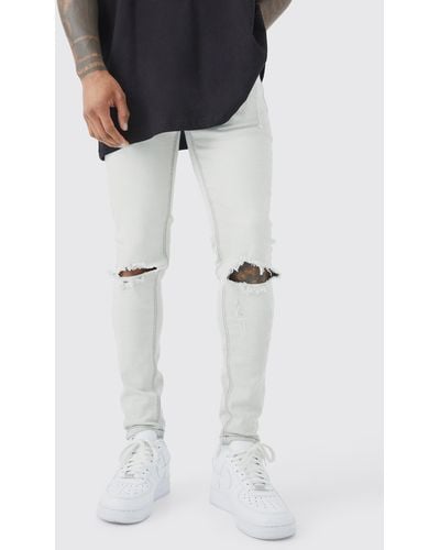 Boohoo Super Skinny Stretch Multi Rip Stacked Jeans - Gray