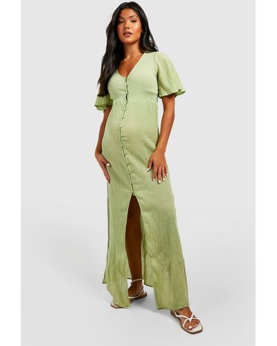 Boohoo Maternity Shirred Waist Beach Maxi Dress - Green