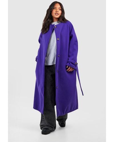 Boohoo Plus Twill Wool Look Belted Maxi Coat - Purple