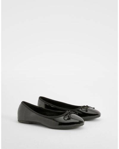 Boohoo Wide Fit Crinkle Bow Detail Ballet Flats - Black