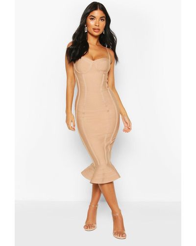 Boohoo Petite Bandage Frill Hem Midi Dress - Pink