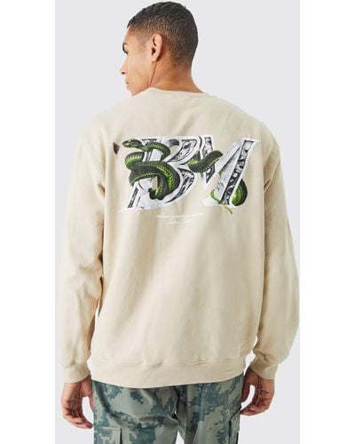 BoohooMAN Oversized Bm Snake Graphic Sweater - Natural