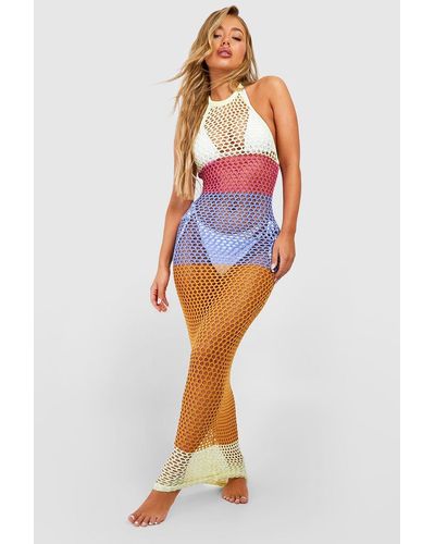 Boohoo Vestido Maxi Para La Playa De Croché Con Rayas Y Colores En Bloque - Multicolor