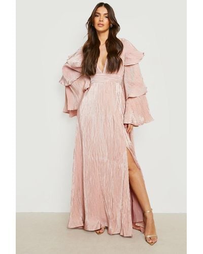 Boohoo Layered Ruffle Sleeve Maxi Dress - Pink