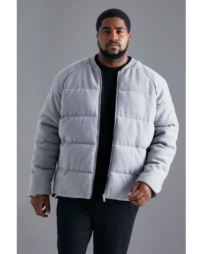 Boohoo Plus Wool Look Padded Bomber Jacket - Grey