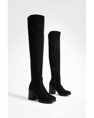 Boohoo Chunky Over The Knee High Boots - Black