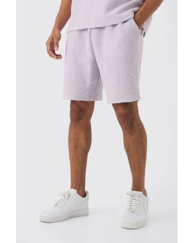 BoohooMAN Relaxed Fit Mid Length Heavy Boucle Short - Weiß