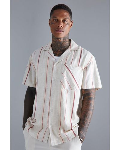 Boohoo Short Sleeve Stripe Oversized Shirt - Gray