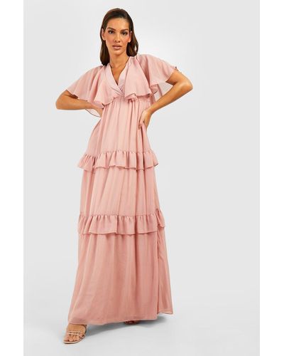 Boohoo Chiffon Angel Sleeve Maxi Dress - Pink