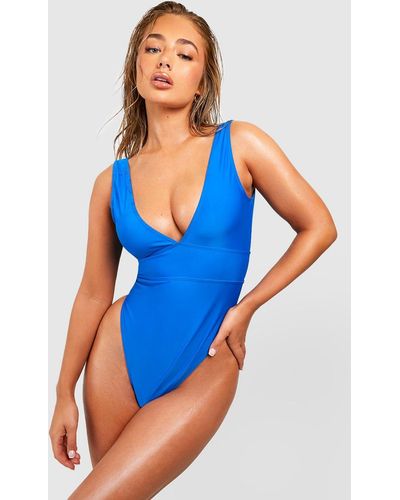 Boohoo Essentials Plunge Bathing Suit - Blue