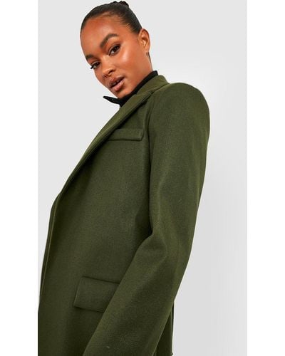 Boohoo Tall Double Breasted Pocket Wool Look Coat - Green