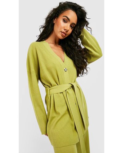 Boohoo Knitted Cardigan & Wide Leg Trouser Co-ord - Yellow