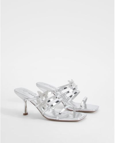 Boohoo Butterfly Emellished Multi Strap Heeled Mules - White