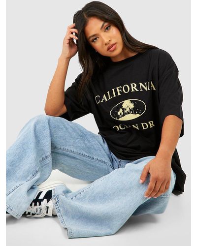 Boohoo Petite California Slogan T-shirt - Black