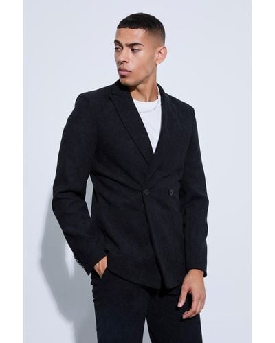BoohooMAN Skinny Fit Double Breasted Corduroy Blazer - Blue