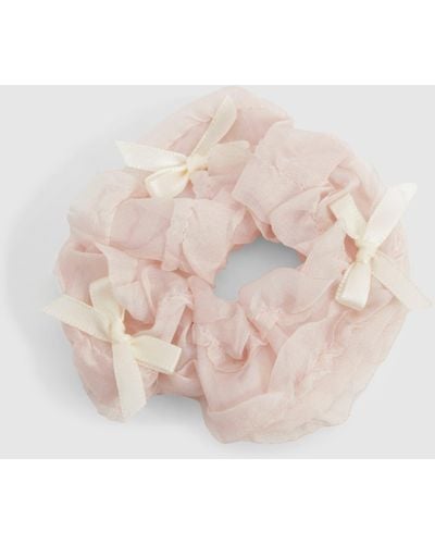 Boohoo Bow Detail Ruched Scrunchie - Rosa