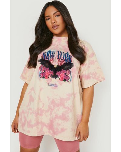 Boohoo Plus Tie Dye Graphic Oversized T-shirt - Pink