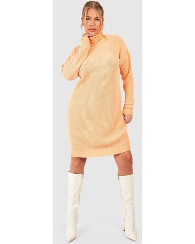 Boohoo Plus Roll Neck Sweater Dress - Orange