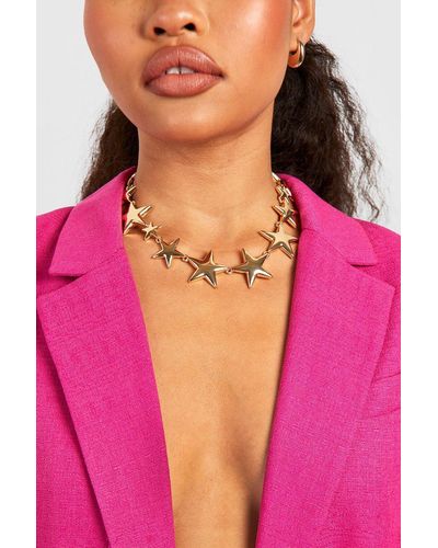 Boohoo Statement Star Necklace - Pink