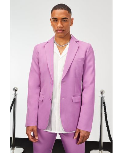 BoohooMAN Skinny Fit Single Breasted Suit Jacket - Purple